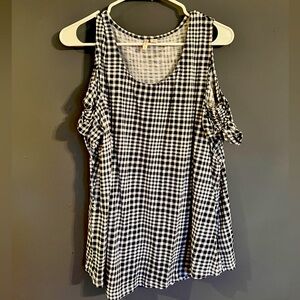 Cato XL open shoulder black & white top